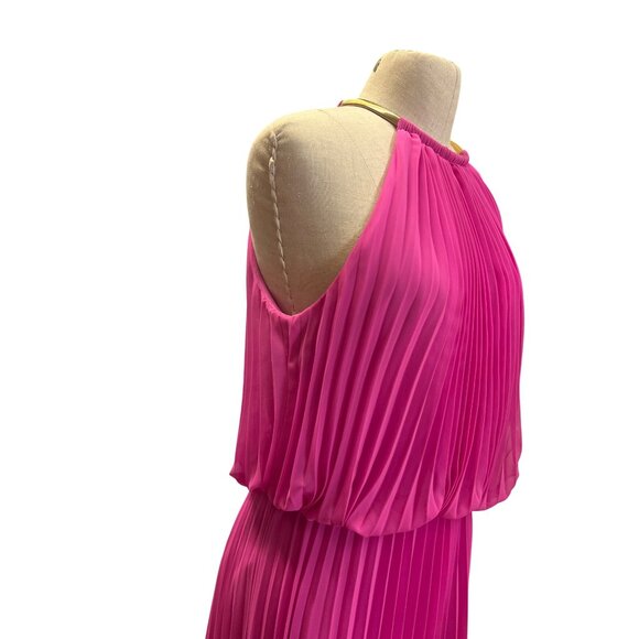 MSK Sleeveless Pleated Halter Maxi Dress In Hot Pink Evening Gown Mother of the - Picture 2 of 11